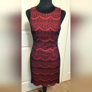 JESSICA SIMPSON size 4 black bonded lace over RED lining, sleeveless dress